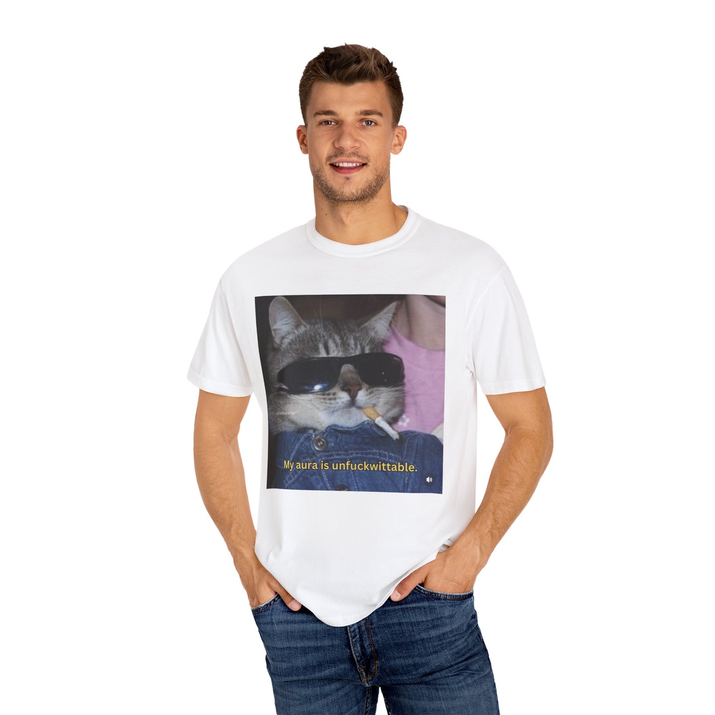 Funny Cat T-Shirt - 'My Aura is Unfuckwittable'