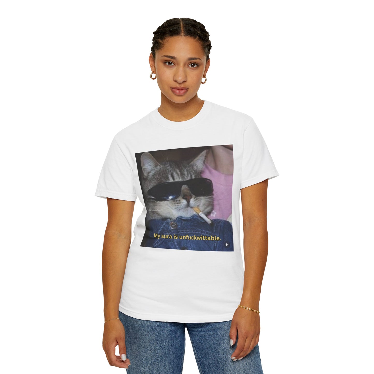 Funny Cat T-Shirt - 'My Aura is Unfuckwittable'