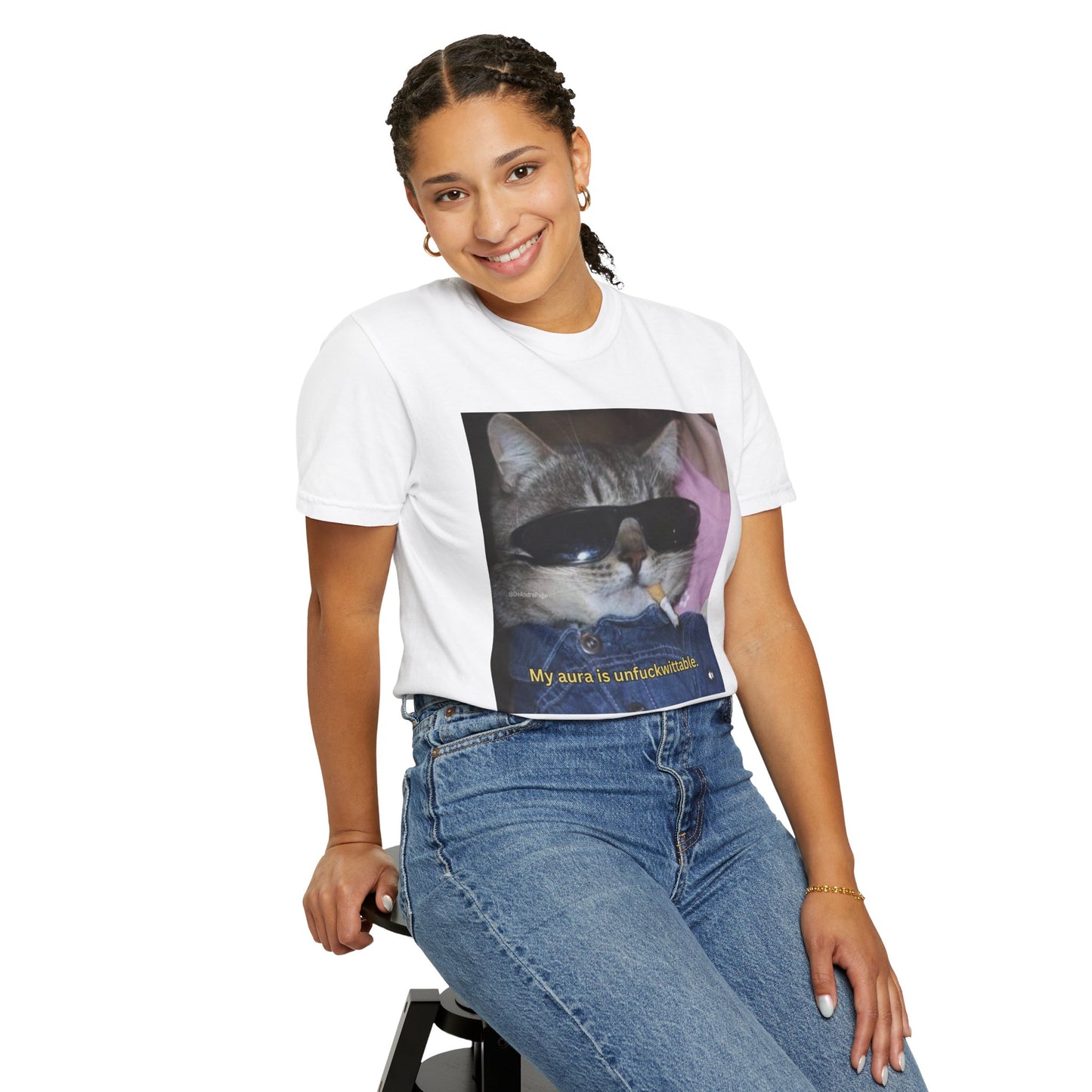 Funny Cat T-Shirt - 'My Aura is Unfuckwittable'