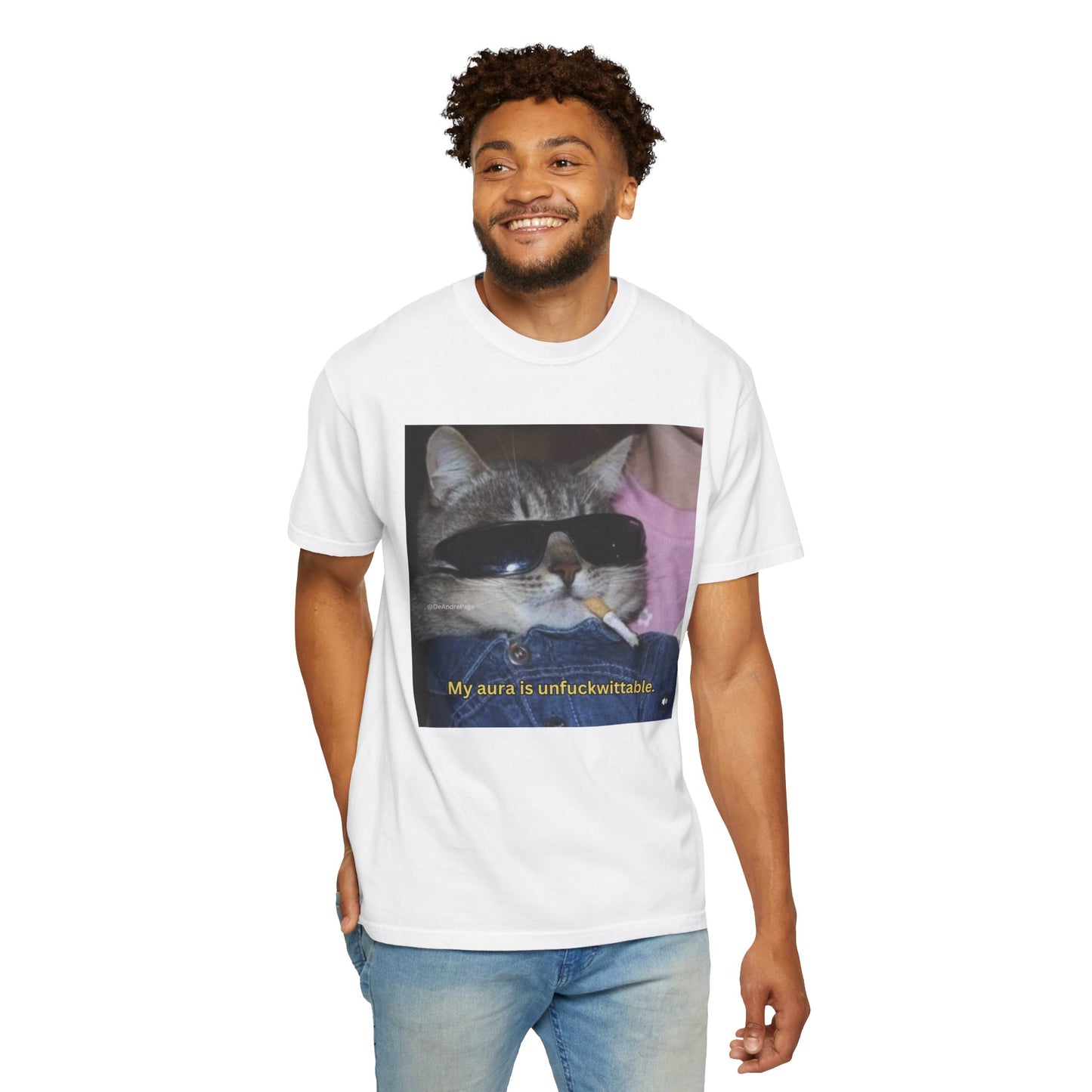 Funny Cat T-Shirt - 'My Aura is Unfuckwittable'