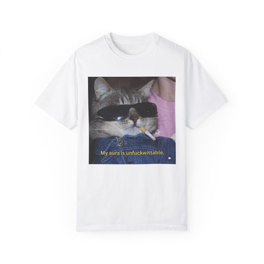 Funny Cat T-Shirt - 'My Aura is Unfuckwittable'