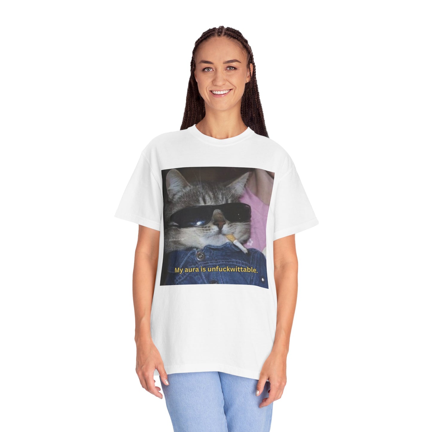 Funny Cat T-Shirt - 'My Aura is Unfuckwittable'